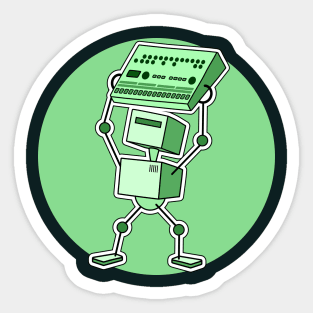 Robot Holding Drum Machine Green Tint Sticker